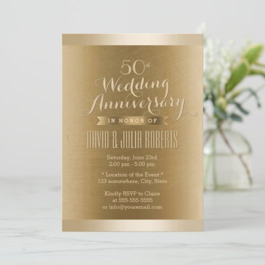 Gold Bronze-Bronze-Textur Hochzeitstag Einladung (Stehend Vorderseite)