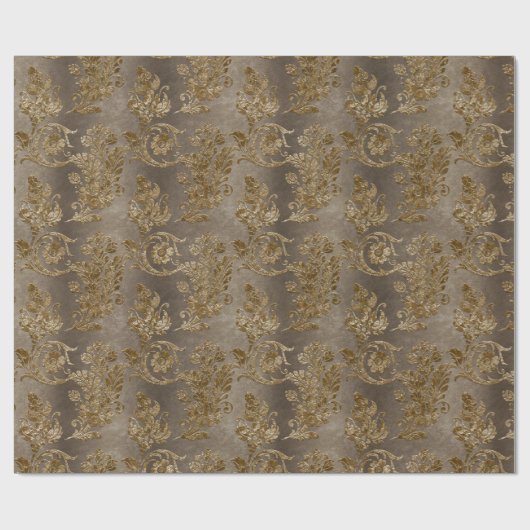 Gold & Bronze Brown Damask Imitate Velvet Weihnach Geschenkpapier (Flach)