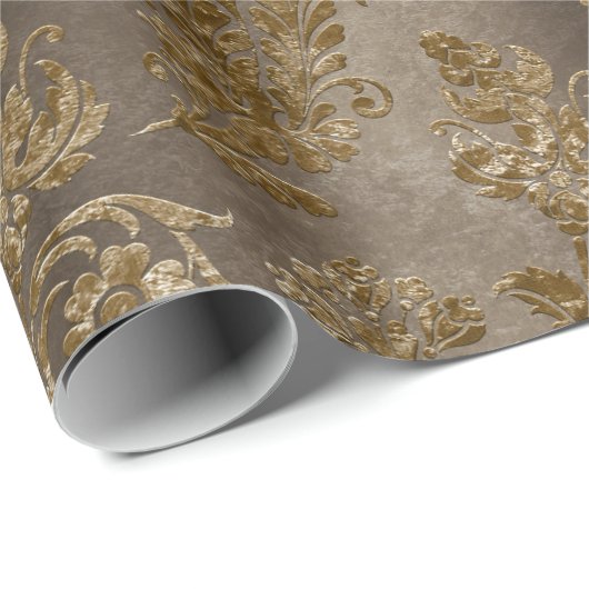 Gold & Bronze Brown Damask Imitate Velvet Weihnach Geschenkpapier (Rolleneckpunkt)