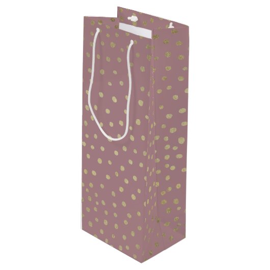 Gold Bronze Dot Pattern Geschenktasche Geschenktüte Für Weinflaschen (Vorderseite Schrägansicht)