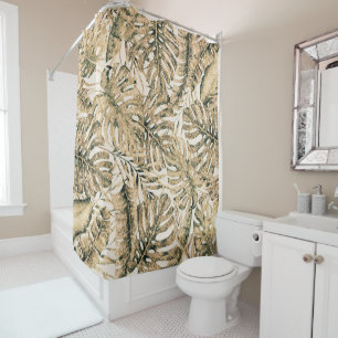 Gold Bronze Glitter Tropische Palmwedel Chic Duschvorhang