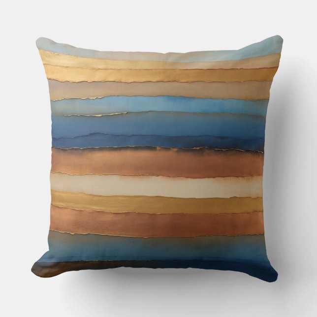 Gold Bronze-Kupfer und blaue Streifen Kissen (Vorderseite)