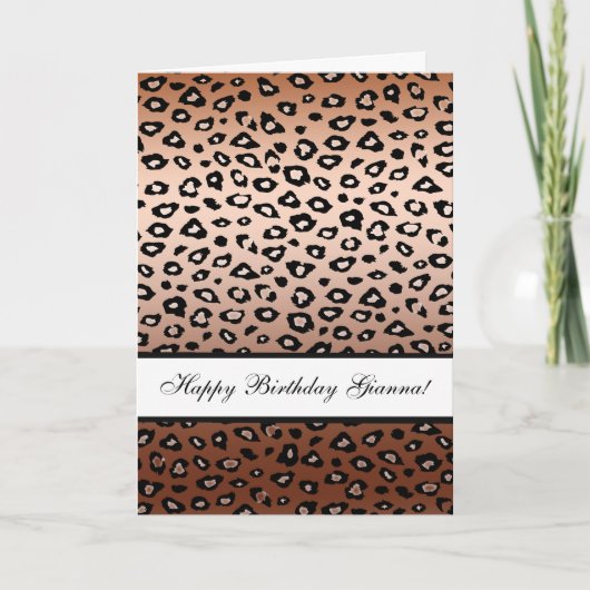 Gold Bronze Leopard Print Birthday Karte (Vorderseite)