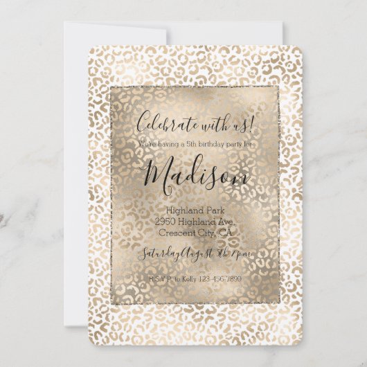 Gold Bronze Leopard Print Einladung (Vorderseite)