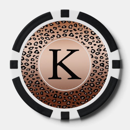 Gold Bronze Leopard Print Ombre Monogramm Pokerchips (Vorderseite)