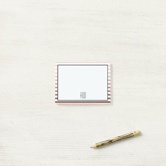 Gold Bronze Ombre Streifen Monogramm Post-it Klebezettel (Auf Schreibtisch)