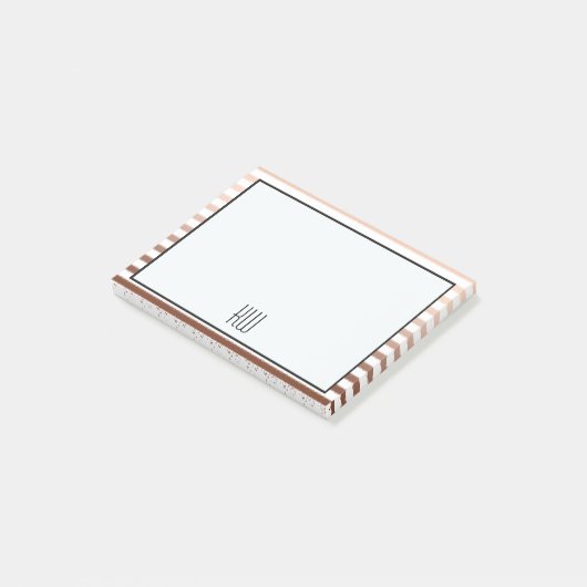 Gold Bronze Ombre Streifen Monogramm Post-it Klebezettel (angewinkelt)