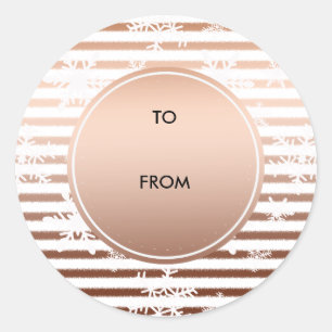 Gold Bronze Ombre Streifen Schneeflocken Weihnacht Runder Aufkleber