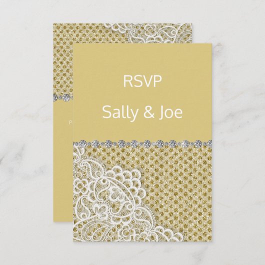 GOLD BRONZE Spot Lace Diamond Hochzeitsreaktion Einladung (Vorne/Hinten)