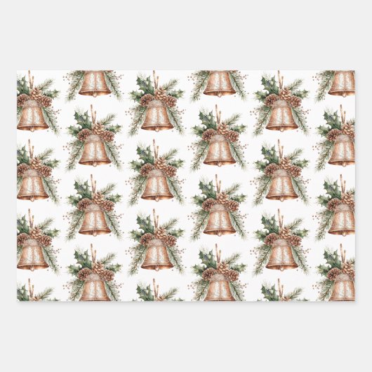 Gold Bronze White Christmas Bells Geschenkpapier Set (Vorderseite)