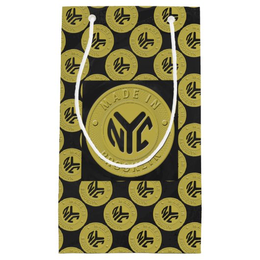 Gold Brooklyn Subway Token Muster Kleine Geschenktüte (Vorderseite)