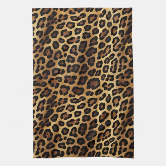 Gold Brown Black Leopard Print Geschirrtuch (Vertikal)