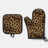 Gold Brown Black Leopard Print Ofenhandschuh & Topflappen-Set (Vorderseite)