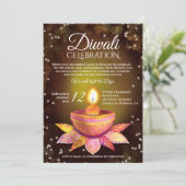Gold brown Diwali Lamps light illustration script Einladung (Stehend Vorderseite)