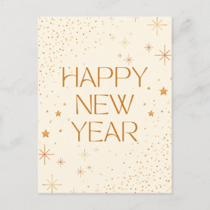 Gold Brown Happy New Year Holiday Postcard Feiertagspostkarte