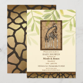 Gold Brown Kissing Giraffes Zoo Kinderdusche Einladung