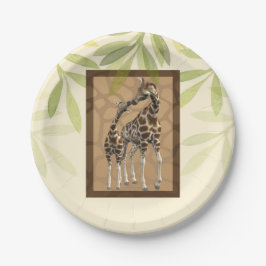 Gold Brown Kissing Giraffes Zoo Kinderdusche Pappteller