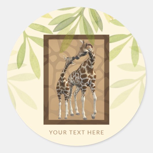 Gold Brown Kissing Giraffes Zoo Kinderdusche Runder Aufkleber (Vorderseite)