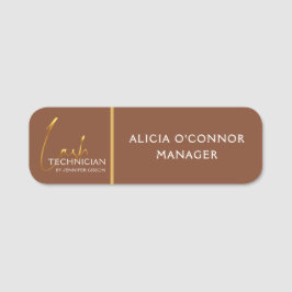 Gold & Brown Lash Tech Name Tag | Luxury Badge Namensschild