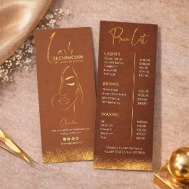 Gold & Brown Lash Tech Preisliste | Luxus Schönhei Werbekarte
