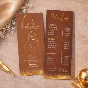 Gold & Brown Lash Tech Preisliste   Luxus Schönhei Werbekarte