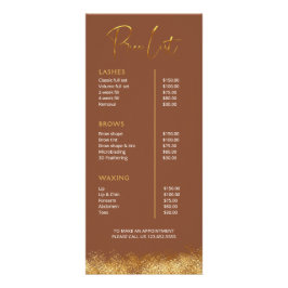 Gold & Brown Lash Tech Price List | Luxury Beauty Werbekarte