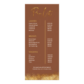 Gold & Brown Lash Tech Price List | Luxury Beauty Werbekarte