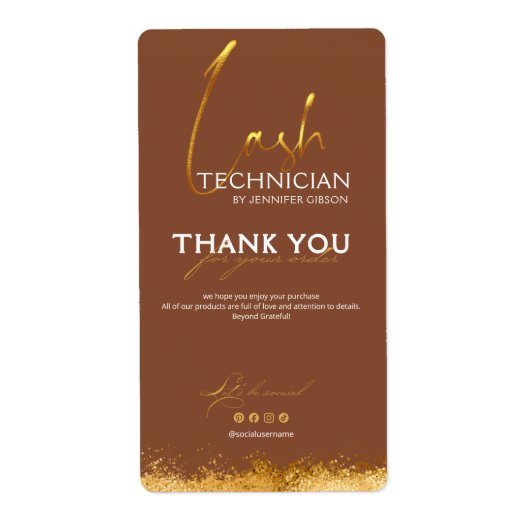 Gold & Brown Lash Tech Seal Label | Luxury Beauty  (Vorne)