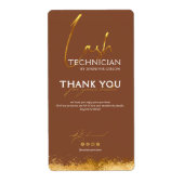 Gold & Brown Lash Tech Siegel Etikett | Luxus Schö (Vorne)