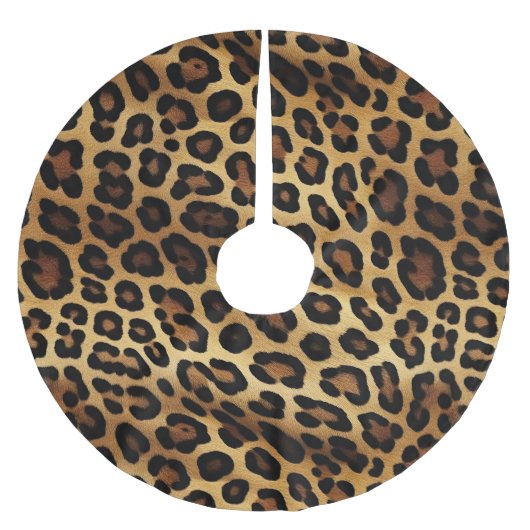 Gold Brown Leopard Animal Print Polyester Weihnachtsbaumdecke (Vorderseite)