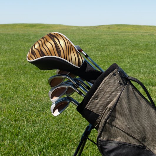 Gold Brown Leopard Print Stripes Golf Headcover (In SItu)
