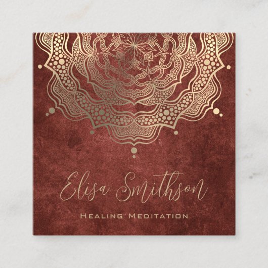 Gold Brown Mandala Yoga Heilung Naturmedizin Quadratische Visitenkarte (Vorderseite)