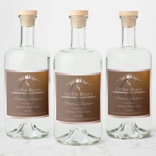 Gold Brown Product Label Rosegold Frame Monogram Alkoholflaschenetikett (Flaschen)