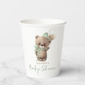 Gold Brown Sage Green Teddy Bear Baby Shower Pappbecher (Rückseite)