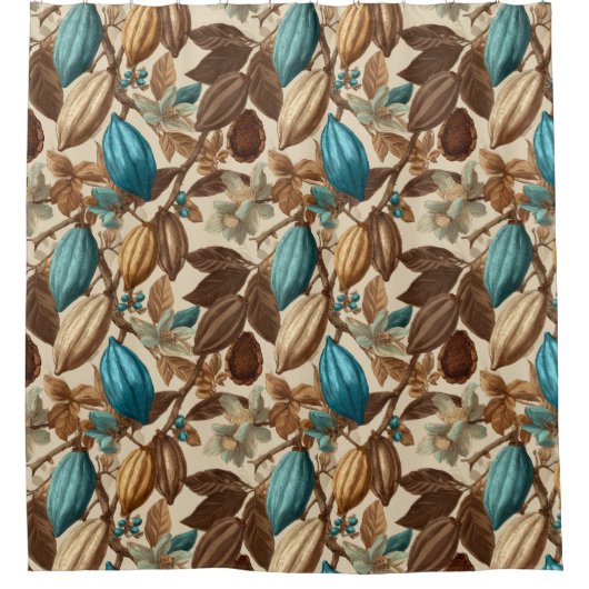 Gold Brown Turquoise Cacao Pattern Duschvorhang (Vorderseite)