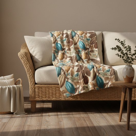 Gold Brown Turquoise Cacao Pattern Fleecedecke