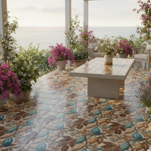 Gold Brown Turquoise Cacao Pattern Fliese