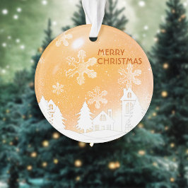 Gold Brown White Snow House Weihnachten Ornament