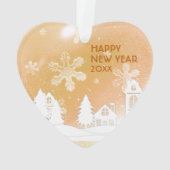 Gold Brown White Snow House Weihnachten Ornament (Rückseite)