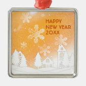 Gold Brown Winter Wonderland Frohes Neues Jahr Ornament Aus Metall (Vorne)