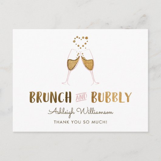 Gold Brunch & Bubbly Brautparty | Vielen Dank Postkarte (Vorderseite)