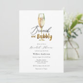 Gold Brunch und Bubbly Champagne Brautparty Inv Einladung (Stehend Vorderseite)