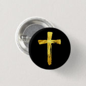 Gold Brush Cross - Modern Bold Artistic Crucifix Button (Vorne & Hinten)
