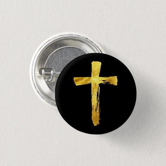Gold Brush Cross - Modern Bold Artistic Crucifix Button (Vorne & Hinten)