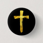 Gold Brush Cross - Modern Bold Artistic Crucifix Button (Vorderseite)