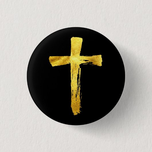 Gold Brush Cross - Modern Bold Artistic Crucifix Button (Vorderseite)