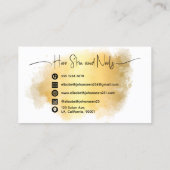 Gold Brush Stroke White Monogram Black Script Name Visitenkarte (Rückseite)