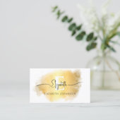 Gold Brush Stroke White Monogram Black Script Name Visitenkarte (Stehend Vorderseite)