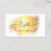 Gold Brush Stroke White Monogram Black Script Name Visitenkarte (Vorderseite)