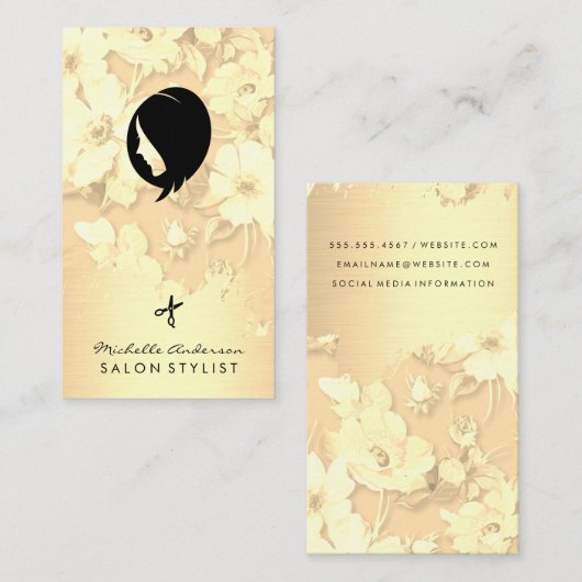 Gold Brushed Elegante Gold Floral Hair Salon Visitenkarte (Vorne/Hinten)